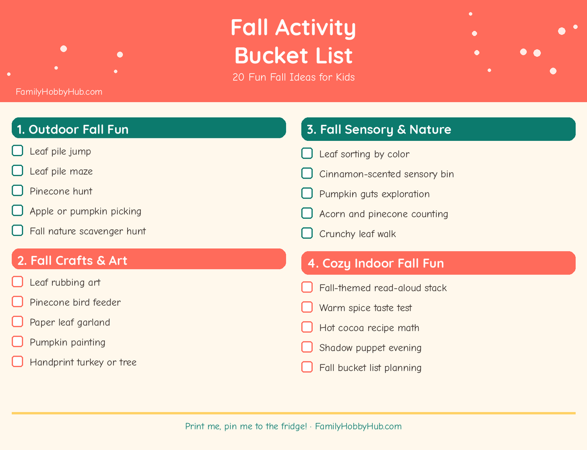 fun fall activities for kids - free printable fall bucket list checklist