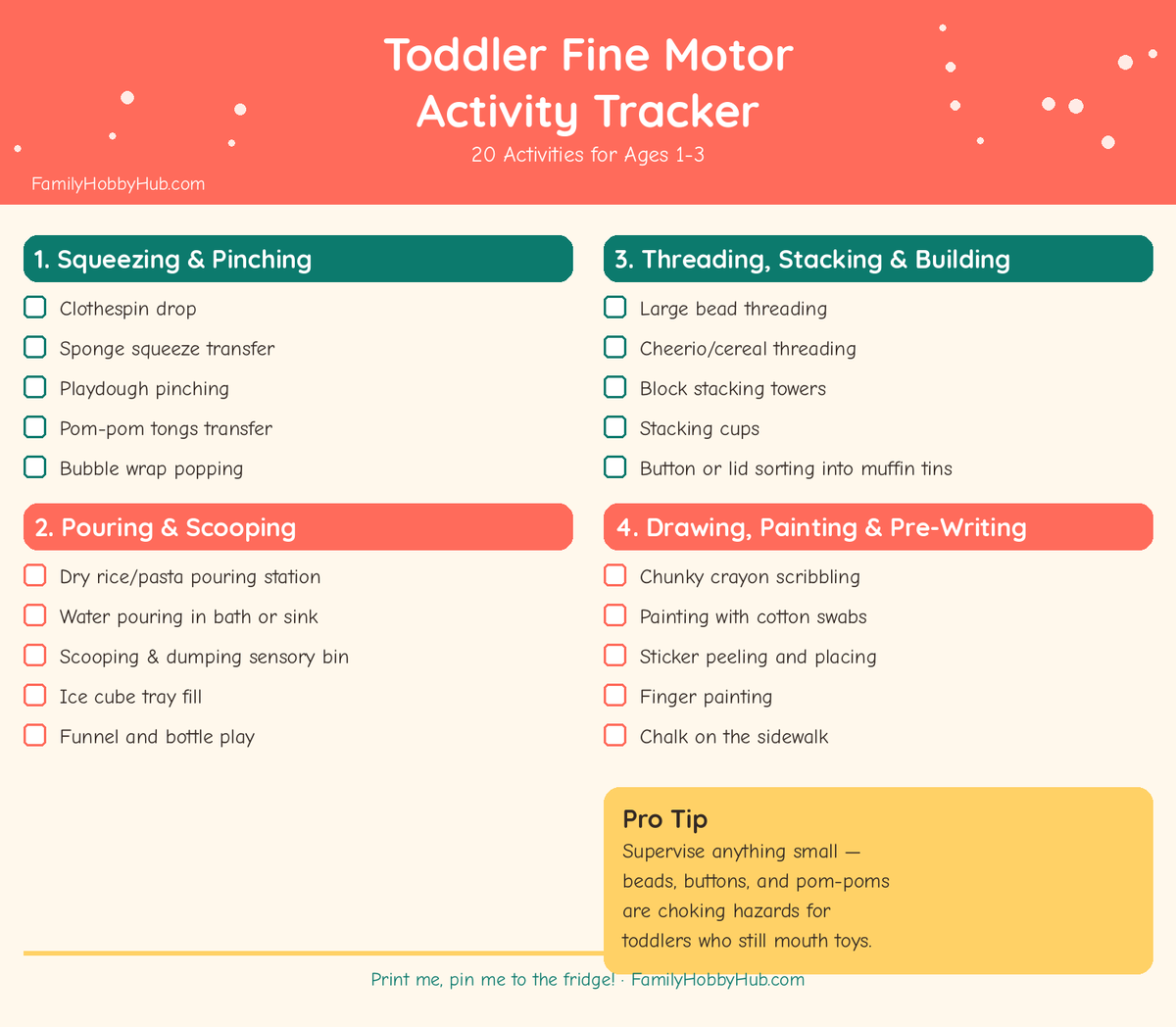 fine motor skill activities for toddlers - free printable tracker