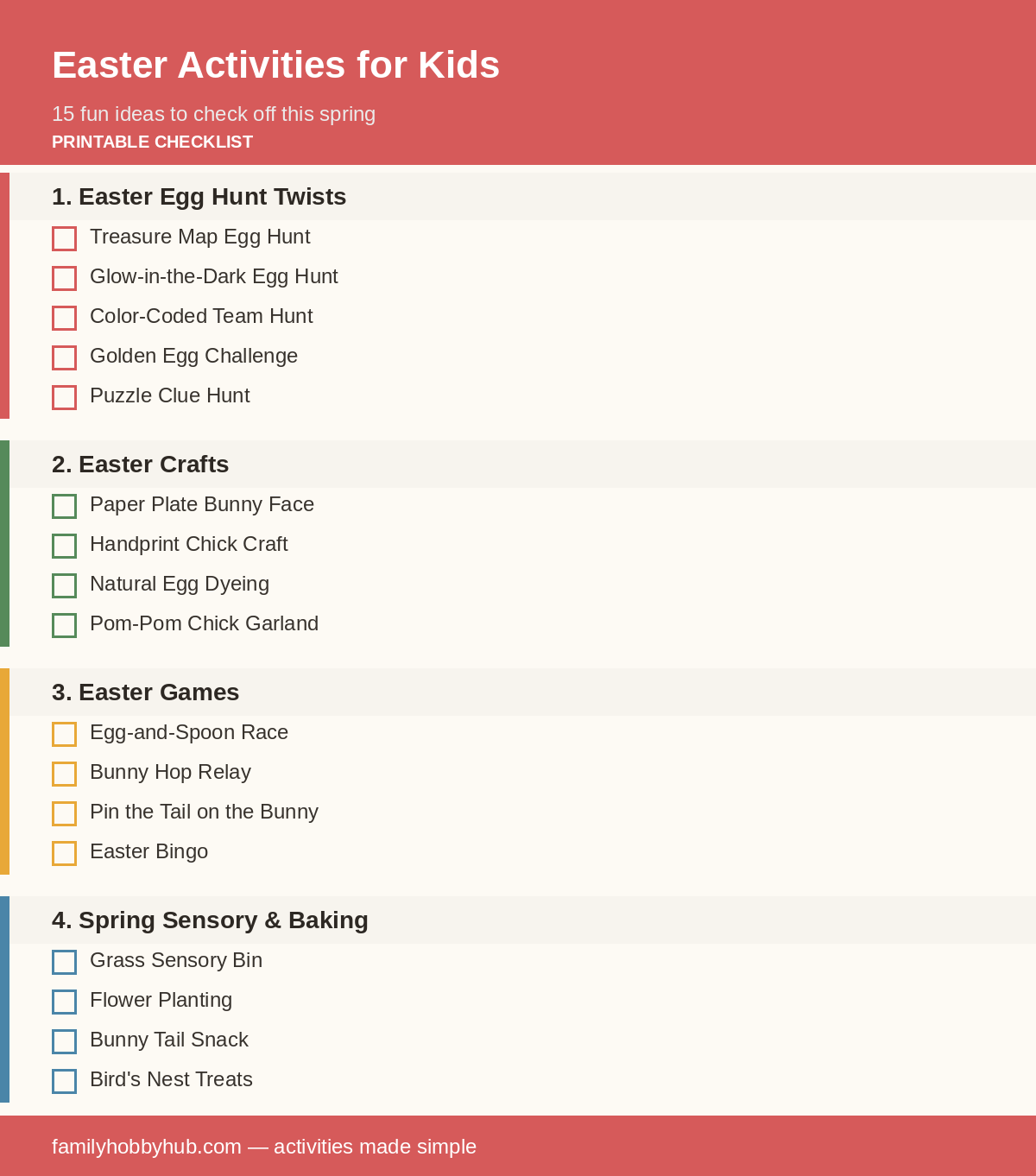 Free printable Easter activities checklist for kids