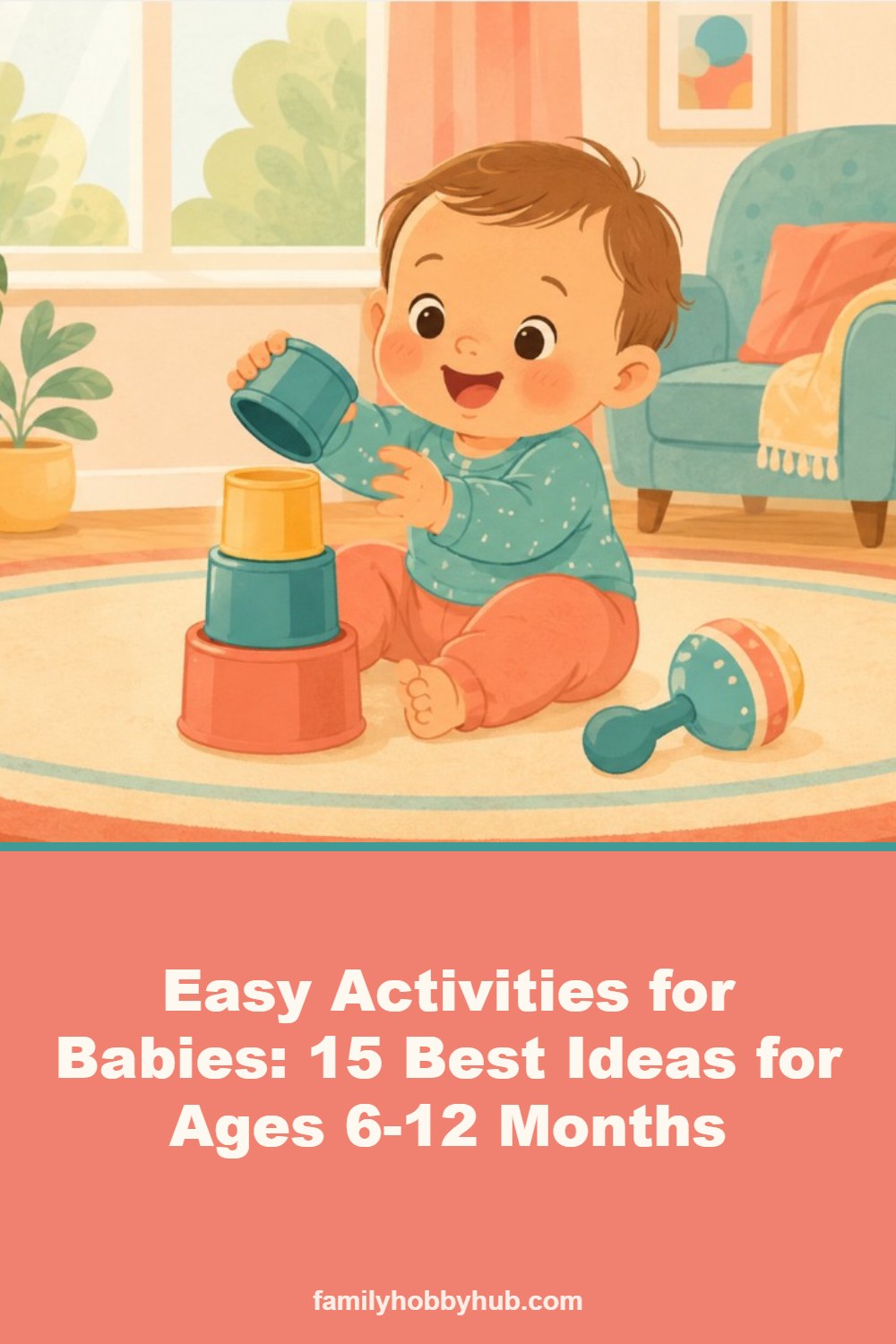 Pinterest pin: Easy Activities for Babies: 15 Best Ideas for Ages 6-12 Months